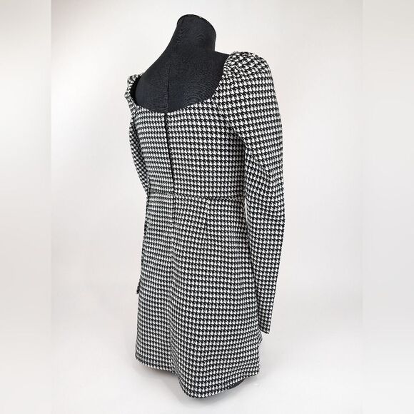 Mi Ami Houndstooth Black and White Long Sleeve Dress Puff Sleeve Mini Zip Large - Picture 4 of 9